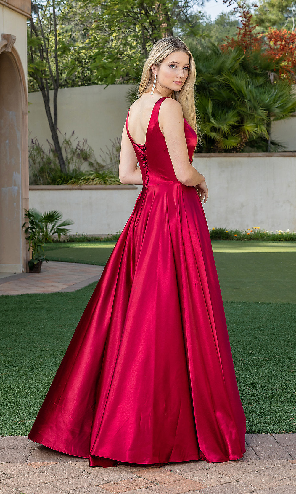 Dancing Queen-Wrap-Bodice Long A-Line Prom Dress with Corset